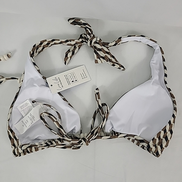 NWT CupShe Halter Bikini Top (M) & Bottoms (L) Set Geometric Browns Sz M&L - Picture 4 of 8